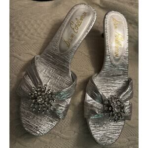 Sam Edelman Women's Silver Cindie Kitten Heel Mule Sparkly Crystals 9.5 M NIB